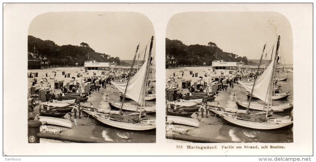 Stereofoto -Heringsdorf - Partie Am Strand Mit Booten Ca 1880 Usedom - Stereoscopi