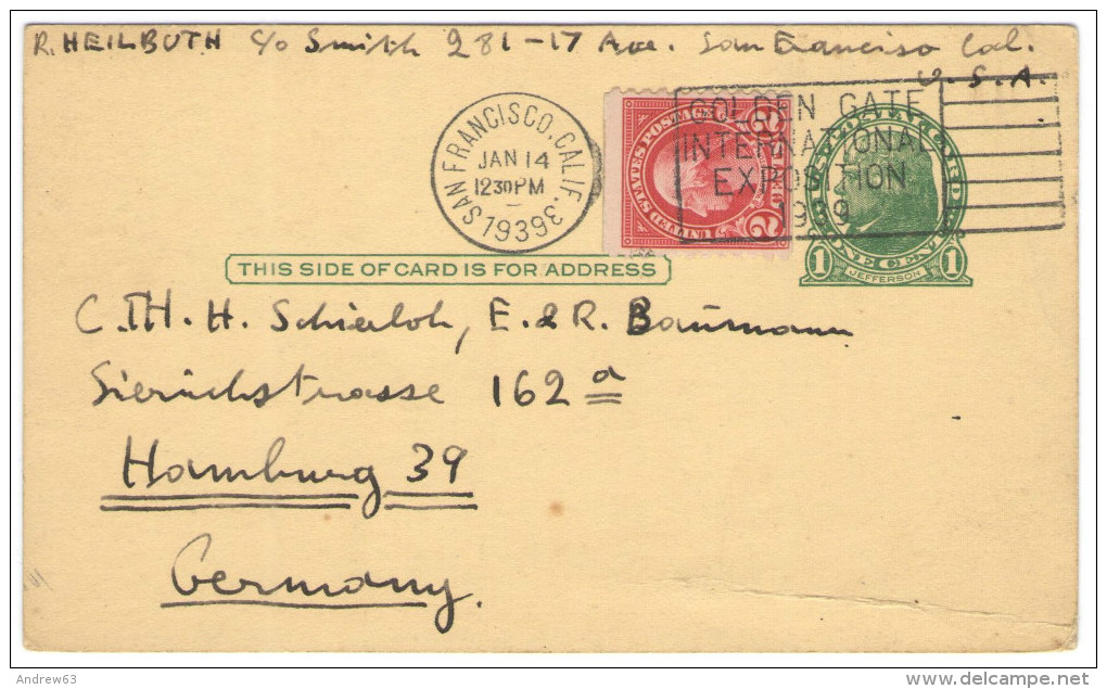 STATI UNITI - UNITED STATES - USA - US - 1939 - 1c + 2c - Postkaart - Carte Postale - Post Card - Intero Postale - En... - 1921-40