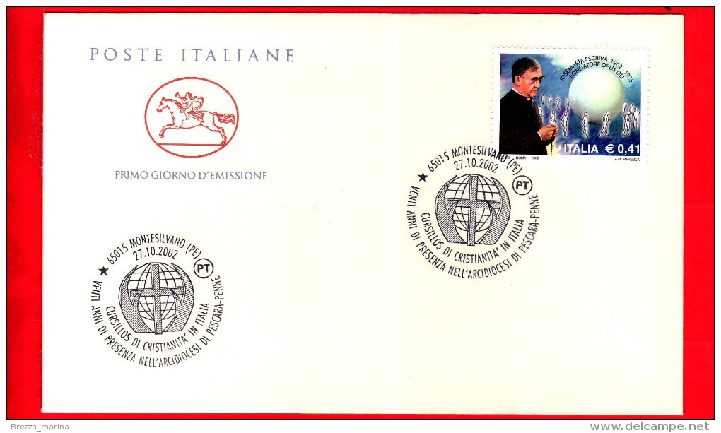 Nuovo - ITALIA - 2002 - FDC - Busta - Cavallino - 20 Anni Di Presenza Dei Cursillos Di Cristianità A Pescara-Penne - FDC