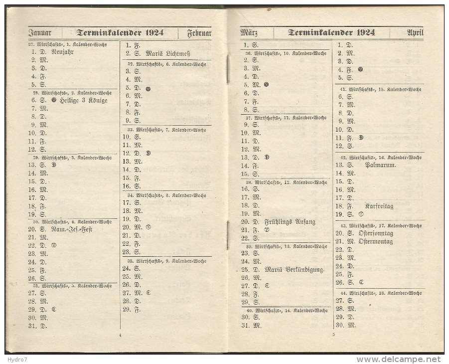 Germany 1924 Kalender -Tagebuch Landwirtschaft Calendar  Notebook Diary Calendario - Kleinformat : 1921-40
