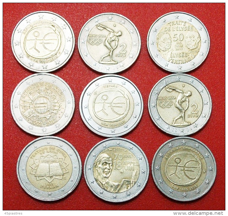 &#9733;9 COMMEMORATIVE COINS: 2 EURO DIFFERENT TYPES! LOW START &#9733; NO RESERVE! - Lots & Kiloware - Coins