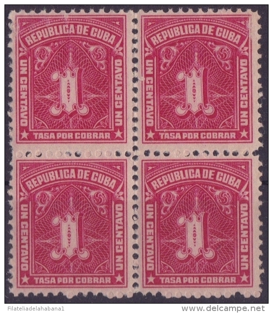 1914-69 CUBA. REPUBLICA. 1914. 1c TASA POR COBRAR. POSTAGE DUE. Ed.5. BLOCK 4. - Nuovi