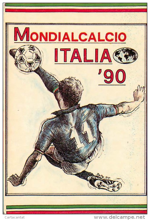 ITALIA MONDIALCALCIO 1990 - CARTOLINA AUTOADESIVA CON ILLUSTRAZIONE DINAMICA - Fútbol