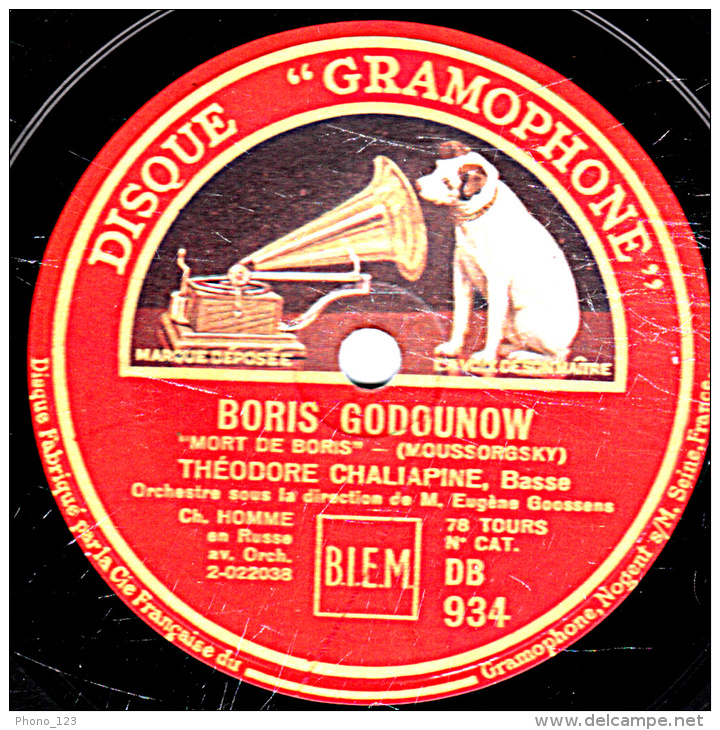 78 Trs 30 Cm - état TB - THEODORE CHALIAPINE - BORIS GODOUNOW "LES ADIEUX DE BORIS " " MORT DE BORIS" - 78 T - Disques Pour Gramophone