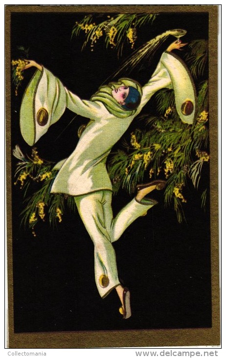4 Postcards T. Corbella Artist Signed & Numbered 3026 Glamour  Dancing  Colombine ART Pierrot Clown French Pantomine - Corbella, T.