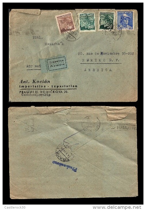 E)1942 CZECHOSLOVAKIA, LEAFS, AVIATOR, CIRCULATED COVER TO MEXICO, RARE DESTINATION, XF - Other & Unclassified