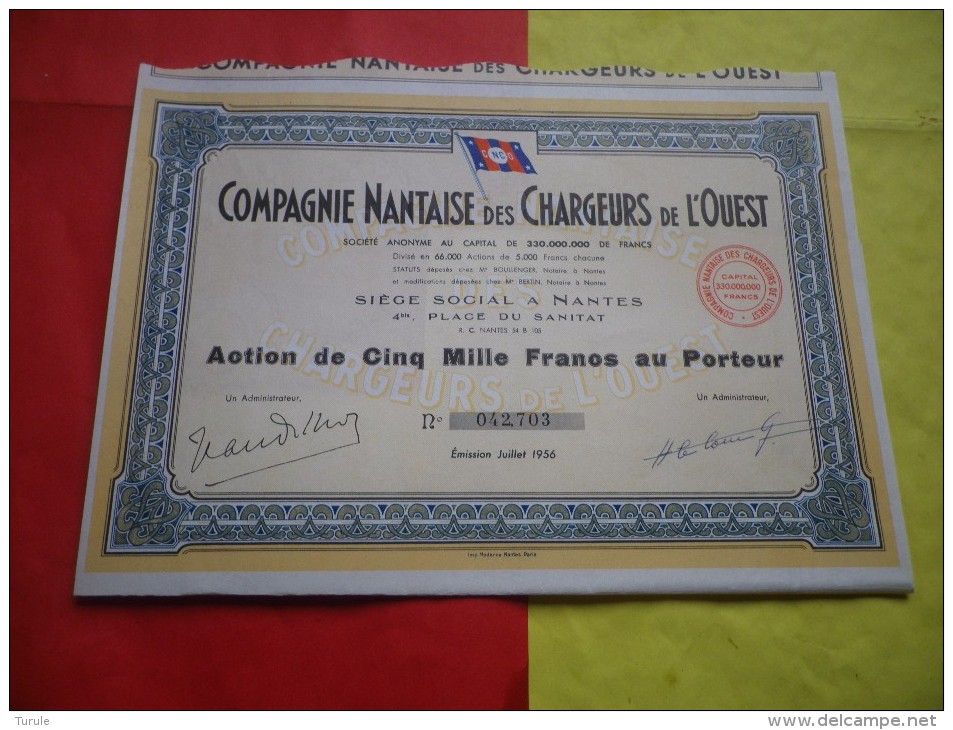 COMPAGNIE NANTAISE DES CHARGEURS DE L´OUEST (5000 Francs) Nantes - Other & Unclassified