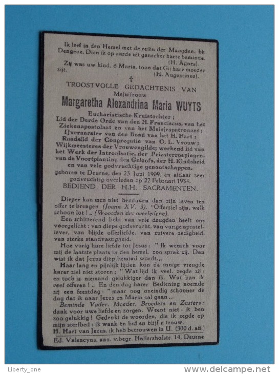 DP Margaretha WUYTS () Deurne 23 Juni 1909 - 22 Feb 1934 ( Zie Foto´s ) ! - Religion & Esotericism