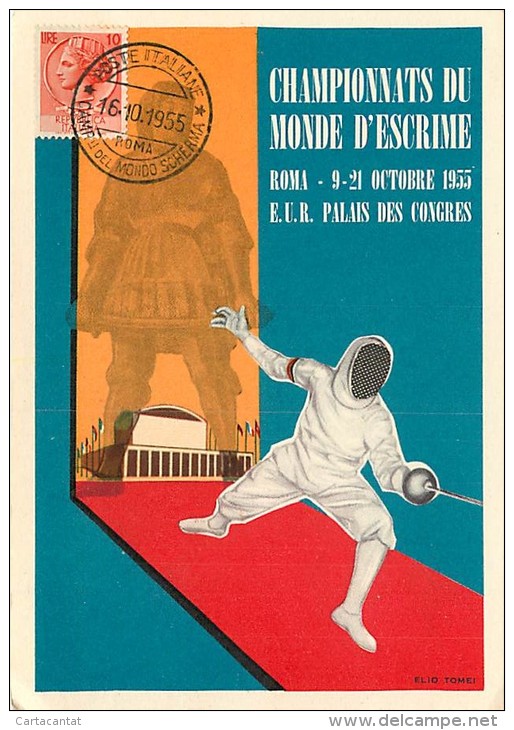 CAMPIONATI DEL MONDO DI SCHERMA ROMA OTTOBRE 1955 BELLA ILLUSRAZIONE ELIO TOMEI - Fencing