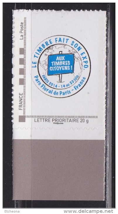 = Emission Du Carré D'Encre Le Timbre Fait Son Expo 1 Tvp Prioritaire 20g MonTimbraMoi Bleu Parc Floral Paris 2014 - Other & Unclassified