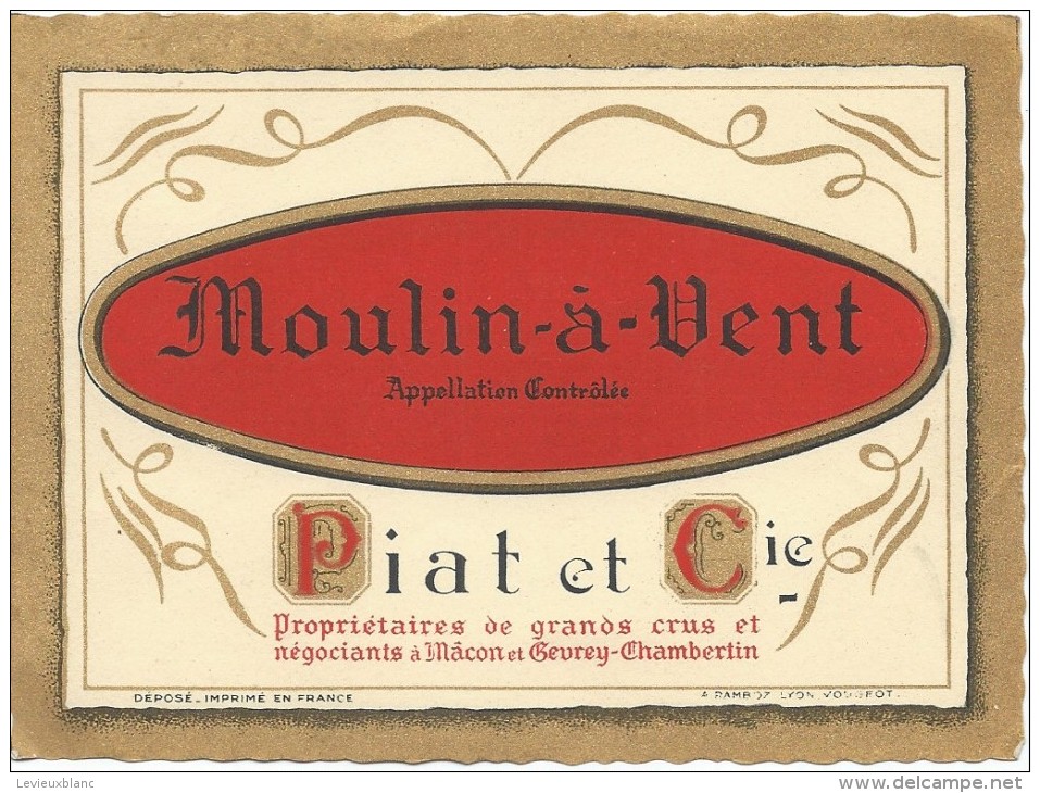 Etiquette De Vin /Chromo/Doré/" Moulin à Vent/Piat Et Cie/Mâcon/Ramboz/Vougeot/Vers 1910-1920    ETIQ78 - Bourgogne
