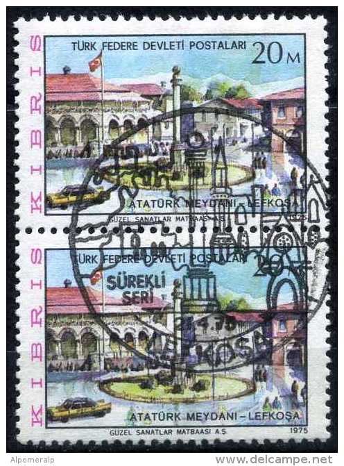 Turkish Cyprus 1975 - Mi. 13 O [pair], Atatürk Square In Lefkosa | City View | Tourism - Used Stamps