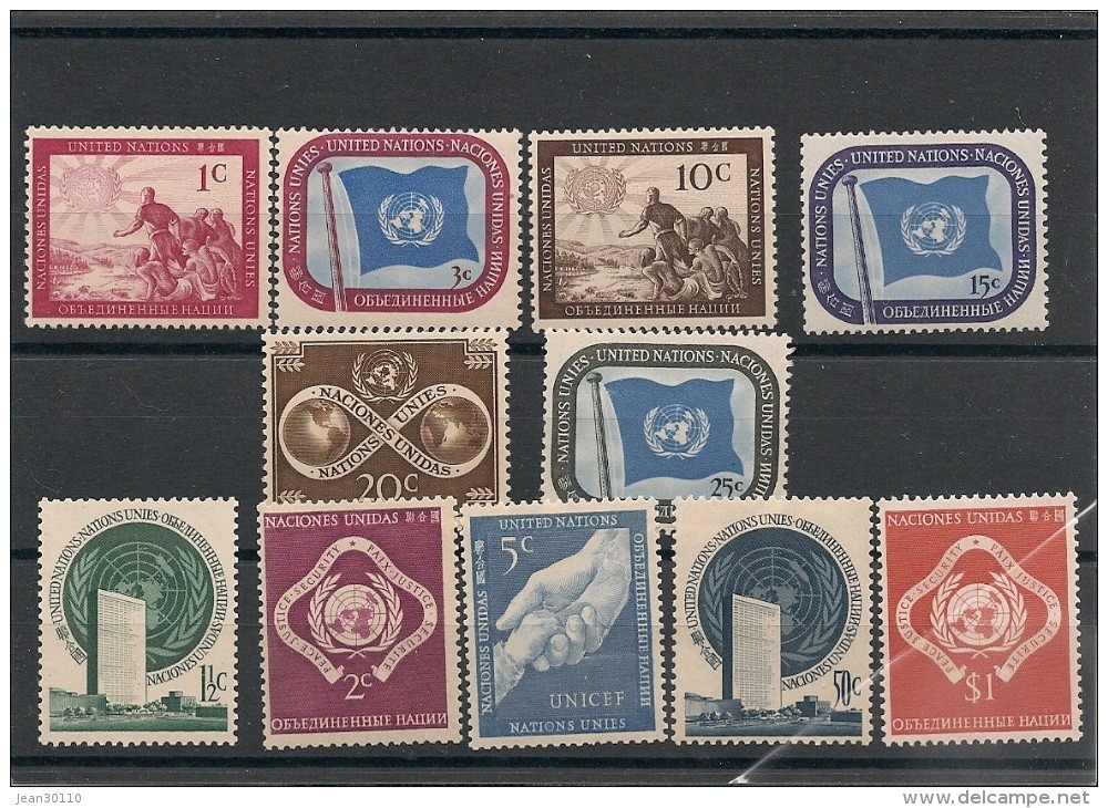 NATIONS UNIES NEW YORK Année Complète 1951 N° Y/T: 1/11** Côte: 29 € - Neufs