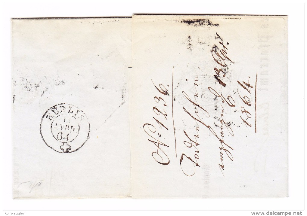 Heimat GR ENGADIN - CELERINA Stabstempel  12.4.1864 Chur 1.Kreis-Stempel  Auf Todes-Schein Brief Nach Klosters - 1843-1852 Federal & Cantonal Stamps