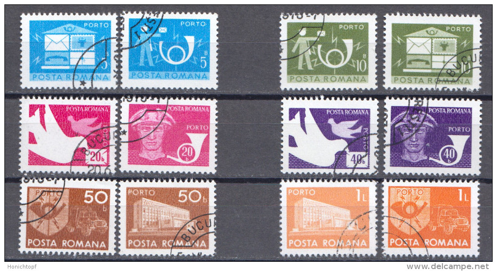 Rumänien; Portomarken; 1974; Michel 119/124 O; Briefkasten; Postbote; Posthorn - Franquicia