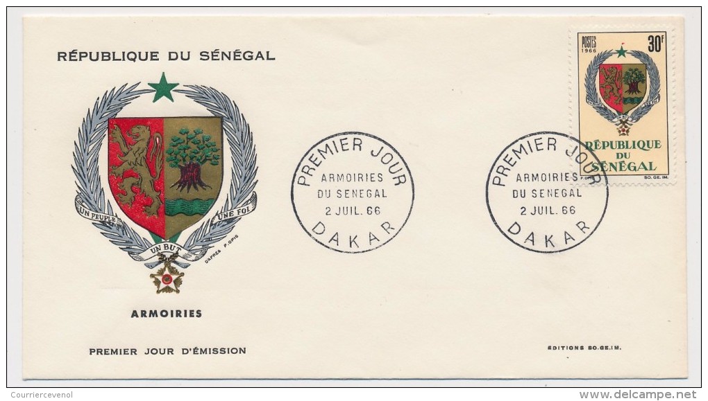 SENEGAL => FDC - 30F Armoiries Du Sénégal - 1966 - Dakar - Senegal (1960-...)