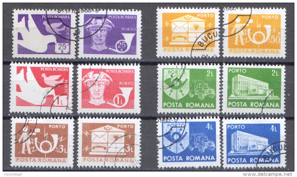 Rumänien; Portomarken; 1982; Michel 125/130 O; Briefkasten; Postbote; Posthorn - Portofreiheit