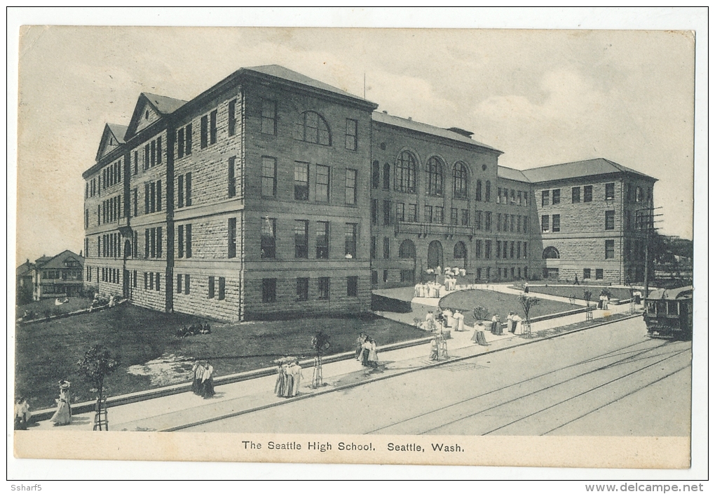 Seattle High School TRAM And Street Life Sent 1907 - Seattle