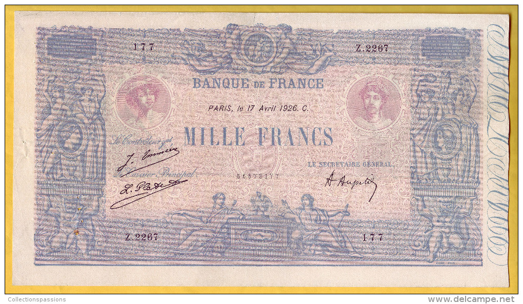 BILLET FRANCAIS - 1000 Francs Bleu Et Rose 17.4.1926 TTB+ - 1 000 F 1889-1926 ''Bleu Et Rose''