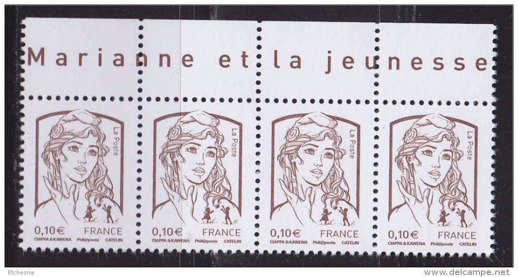 = Marianne Et La Jeunesse Gommées X 4 Faciale 0.10€, Haut De Feuille Ciappa Et Kawena N°4765 - 2013-2018 Marianne De Ciappa-Kawena