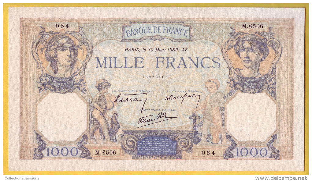 BILLET FRANCAIS - 1000 Francs Cérès Et Mercure 30.3.1939 SUP - 1 000 F 1927-1940 ''Cérès Et Mercure''