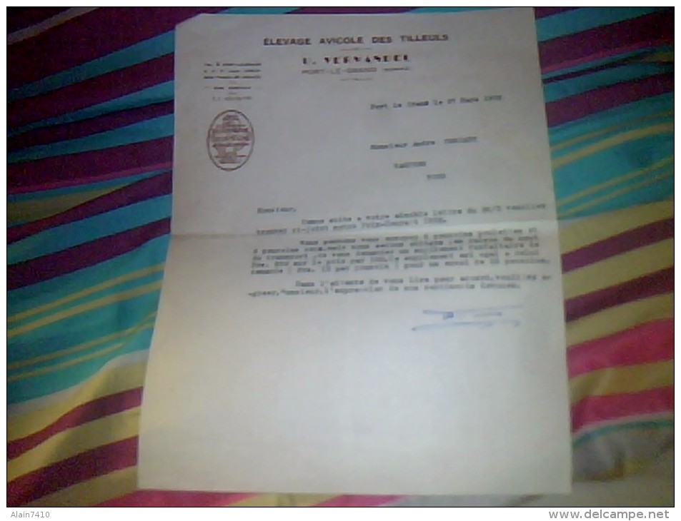 Vieux Papiers Facture Lettre A Entete Aviculture Elevage Avicole Des Tilleuls U. Vermandel  Annee D Edition 1952 - Autres & Non Classés