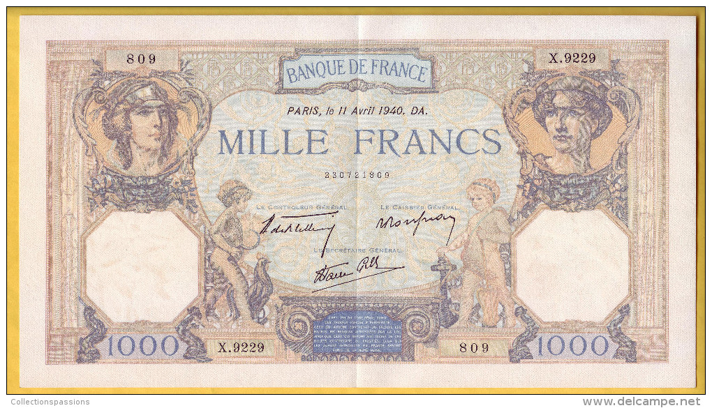 BILLET FRANCAIS - 1000 Francs Cérès Et Mercure 11.4.1940 SUP - 1 000 F 1927-1940 ''Cérès Et Mercure''