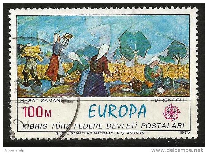 Turkish Cyprus 1975 - Mi. 24 O, "Harvest Time" By F. Direkoglu | Paintings | Europa (C.E.P.T.) - Used Stamps