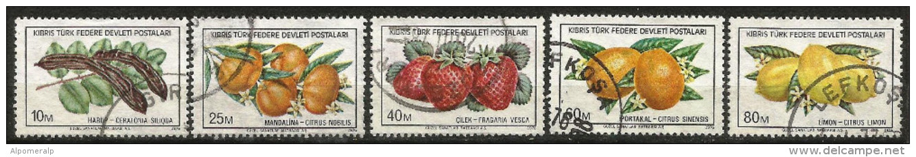 Turkish Cyprus 1976 - Mi. 29-33 O, Fruits: Carobs, Mandarins, Strawberries, Oranges, Lemons - Used Stamps