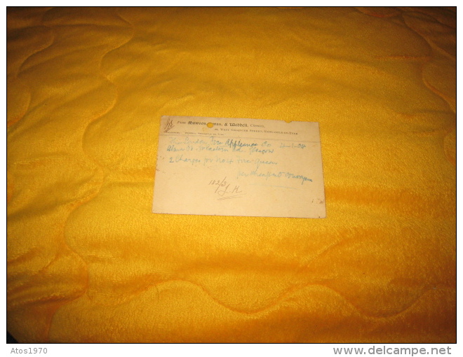 CARTE POST CARD DE 1904. / MAWSON & WEDDEL CHEMIST. / NEWCASTLE ON TYNE A GLASGOW. / CACHET + TIMBRE ENTIER HALF PENNY. - Zonder Classificatie