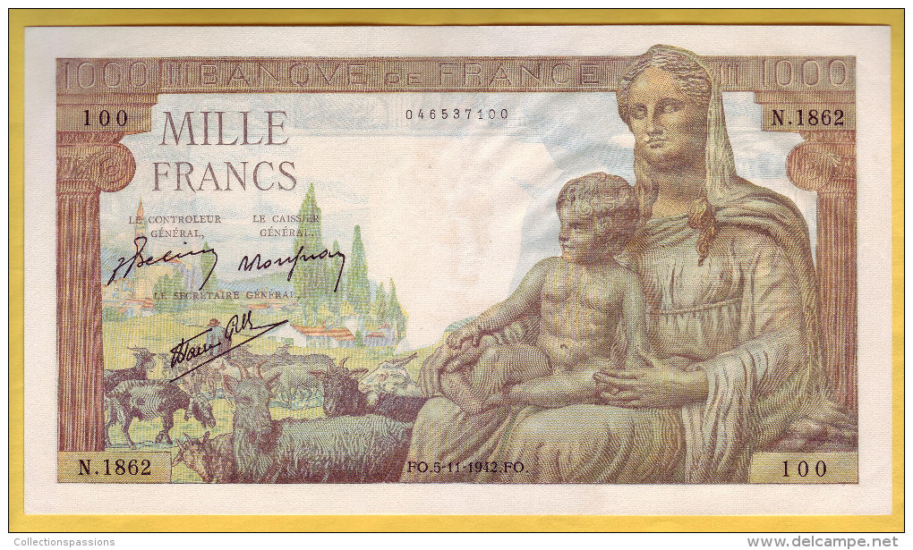 BILLET FRANCAIS - 1000 Francs Déesse Déméter 5.11.1942 NEUF - 1 000 F 1942-1943 ''Déesse Déméter''