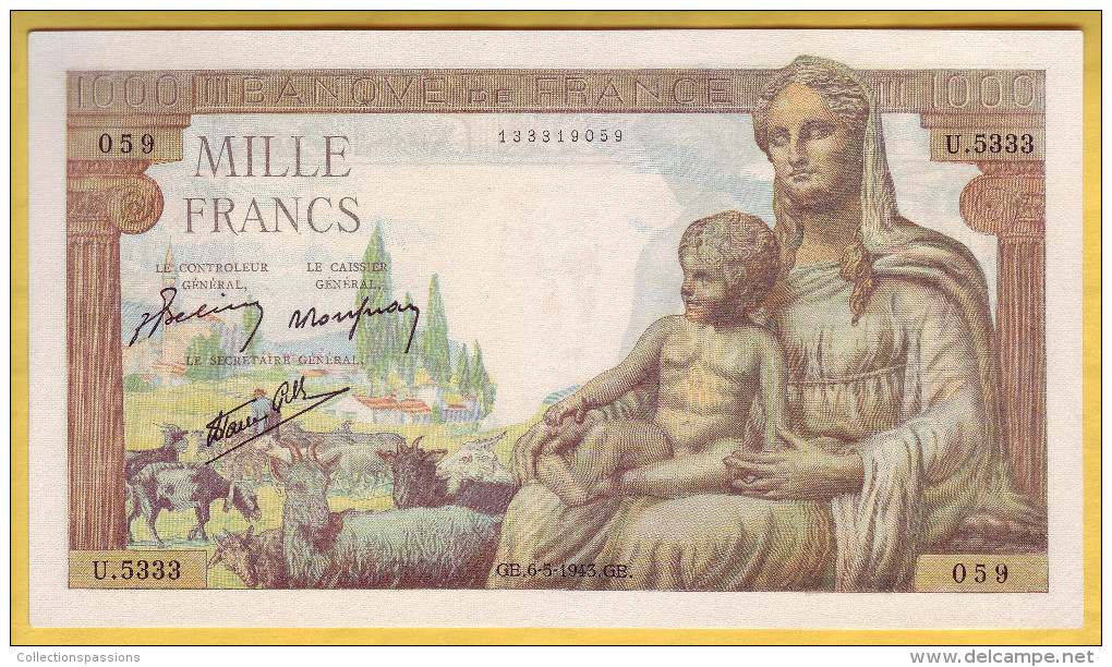 BILLET FRANCAIS - 1000 Francs Déesse Déméter 6.5.1943 SUP - 1 000 F 1942-1943 ''Déesse Déméter''