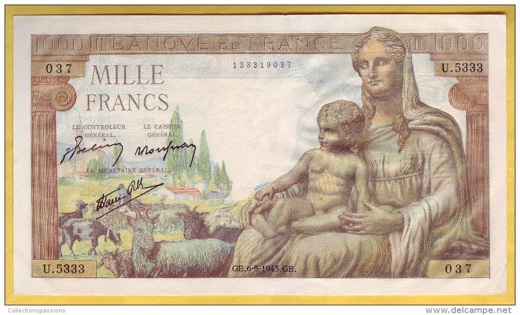 BILLET FRANCAIS - Lot De 2 Billets 1000 Francs Déesse Déméter 6.5.1943 SUP+ - 1 000 F 1942-1943 ''Déesse Déméter''