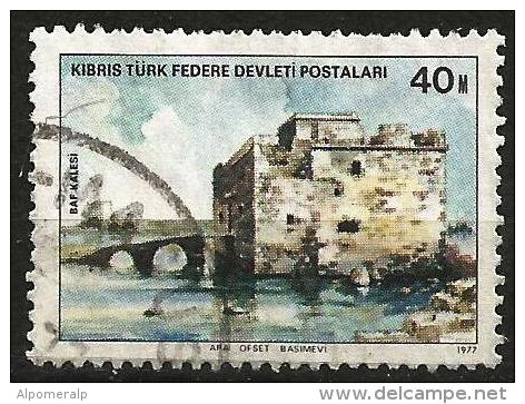 Turkish Cyprus 1977 - Mi. 47 O, Baf (Paphos) Castle | Fortress | Tourism | Paintings - Oblitérés