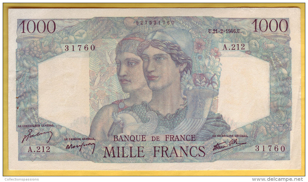 BILLET FRANCAIS - 1000 Francs Minerve Et Hercule 21.2.1946 SUP+ - 1 000 F 1945-1950 ''Minerve Et Hercule''