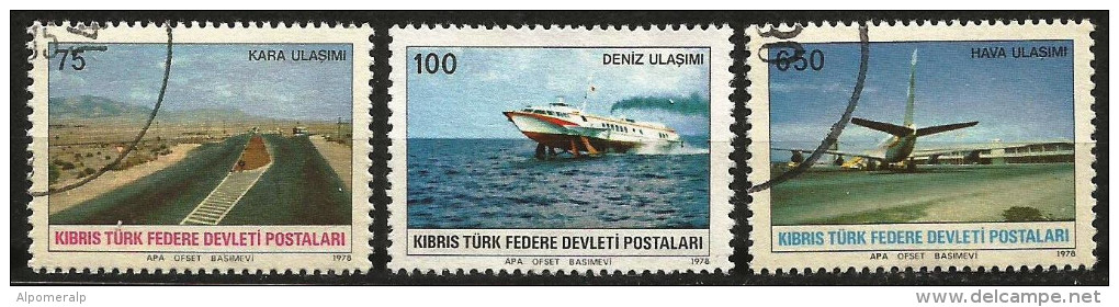 Turkish Cyprus 1978 - Mi. 57-59 O, Transports | Highway | Ship | Plane - Used Stamps