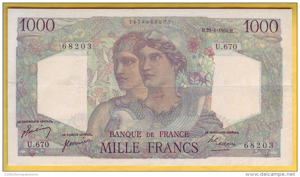 BILLET FRANCAIS - 1000 Francs Minerve Et Hercule 29.6.1950 SUP * Le Dernier - 1 000 F 1945-1950 ''Minerve Et Hercule''
