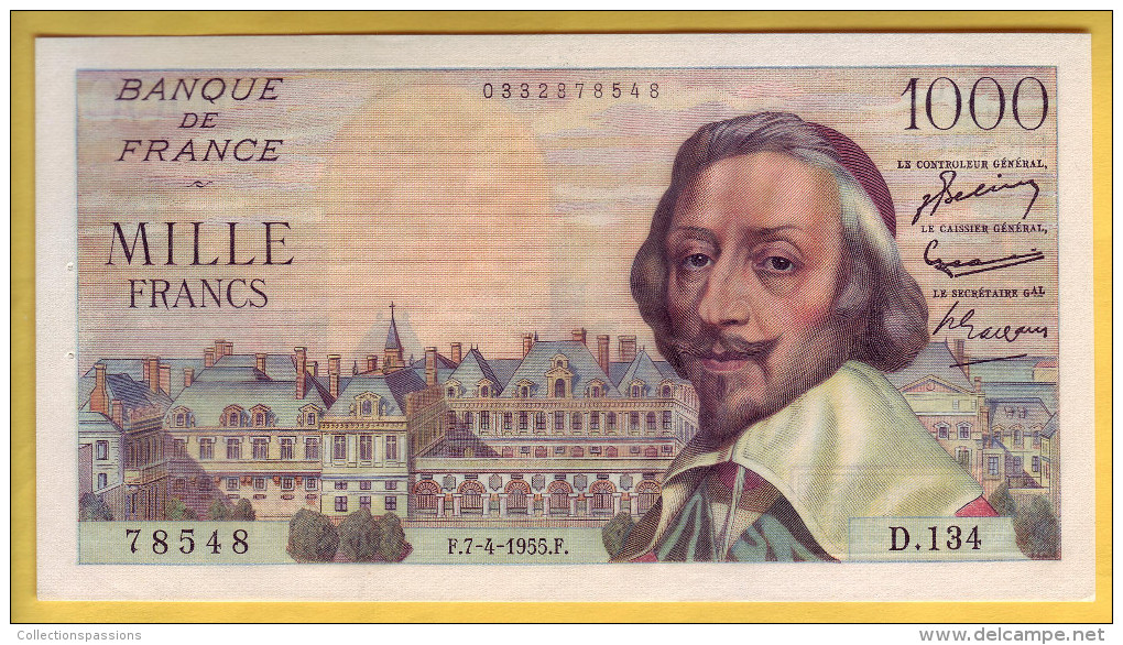 BILLET FRANCAIS - 1000 Francs Richelieu 7.4.1955 SUP+ - 1 000 F 1953-1957 ''Richelieu''