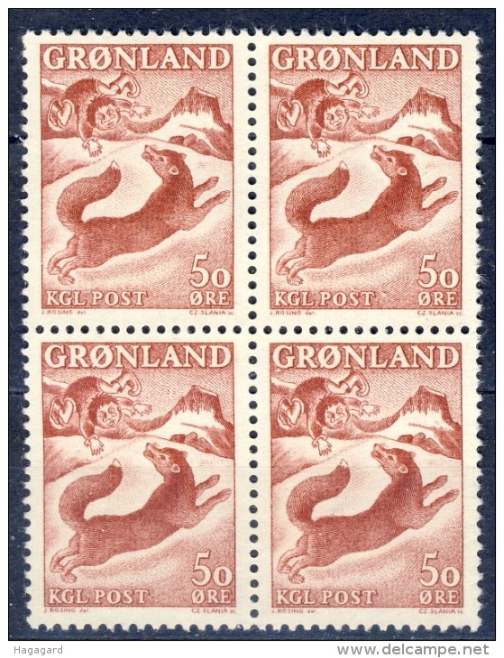 #Greenland 1966. Michel 66 In Bloc Of 4. MNH(**)/ MH(*). A Single Item Is Hinged! - Ungebraucht