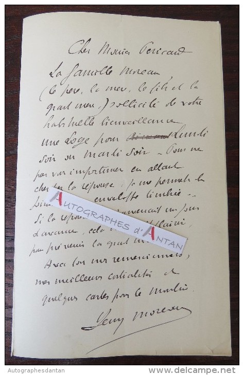 L.A.S Henry MOREAU Auteur Ancien Président De La SACEM - Lettre Autographe à PERICAUD LAS - Autres & Non Classés