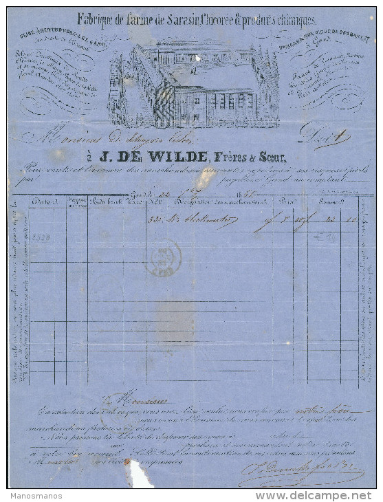 048/24 - Lettre TP 17 Points 141 GAND 1866 - SUPERBE Entete Illustrée Farines, Chicorée J. De Wilde - Usine à GENTBRUGGE - 1865-1866 Profile Left