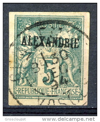 Alexandrie 1902-03 Sage N. 5 C. 5 Verde Scuro Sovrastampato 2° Tipo NON DENTELLATO USATO. Non Catalogato Da Y&T - Otros & Sin Clasificación