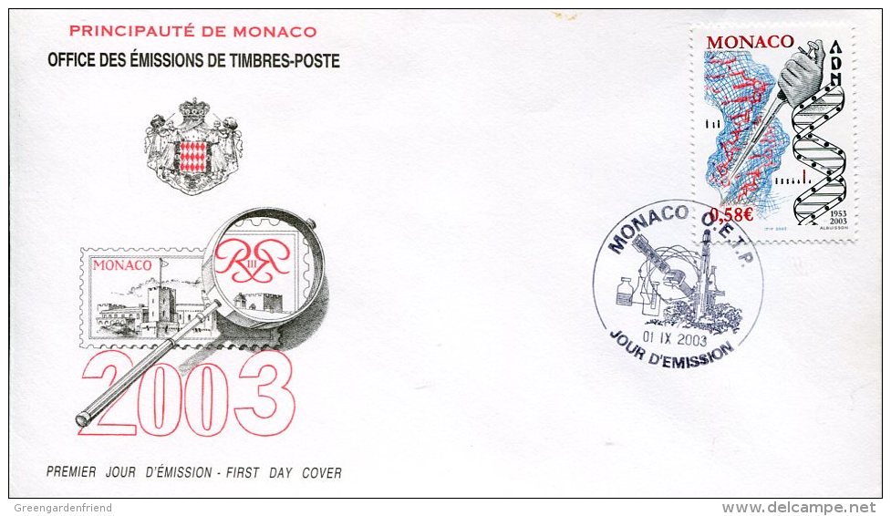 3542 Monaco,  Fdc 2003   50th Anniv. Discovery Of The DNA - Medizin