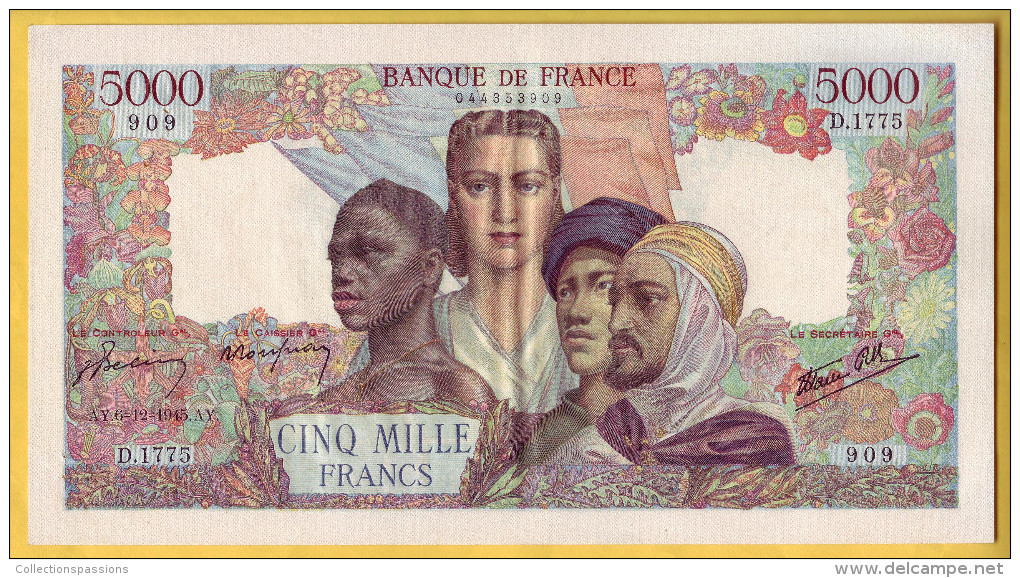 BILLET FRANCAIS - 5000 Francs Empire Français 6.12.1945 SUP+ - 5 000 F 1942-1947 ''Empire Français''