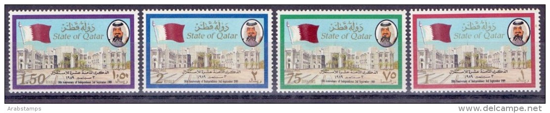 1989 QATAR 18th Anniversary Independence Day  Complete Set 4 Values MNH - Qatar