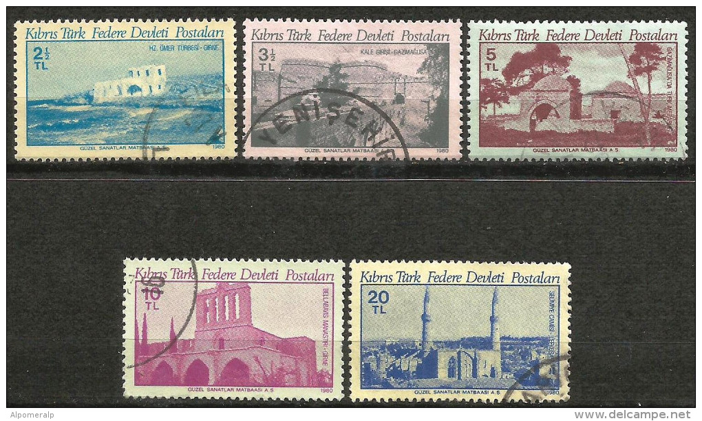 Turkish Cyprus 1980 Mi 85-89, The Tomb | Entrance Through The Walls | Mausoleums | Bellapais Abbey | Selimiye Mosque - Used Stamps