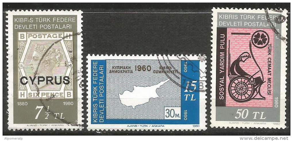 Turkish Cyprus 1980 - Mi. 90-92 O [set],  Centenary Of Cypriot Stamp | Stamps On Stamp (MiNr.5, 195 And First Stamp) - Used Stamps