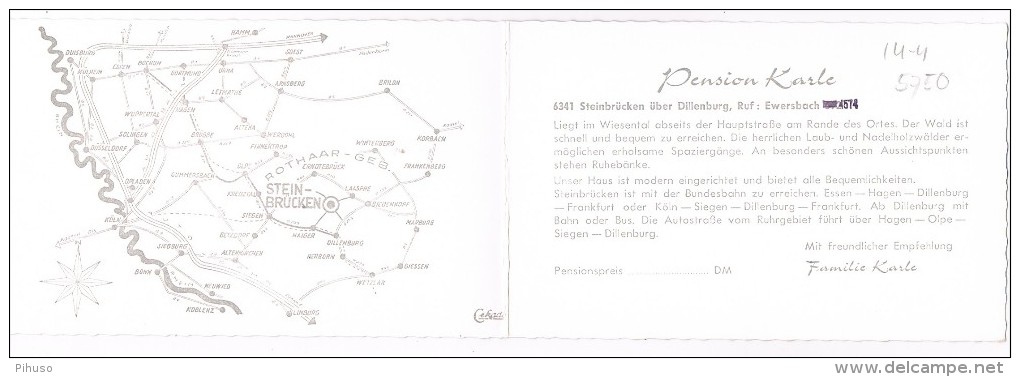 D5750     STEINBRÜCKE : Pension Karle ( Doppelkarte)( Map-card) - Dillenburg