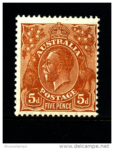 AUSTRALIA - 1930  KGV HEAD  5d  BROWN  SMALL MULTIPLE WMK PERF 13 1/2x12 1/2  MINT VERY LIGHTLY HINGED  SG 103a - Nuovi