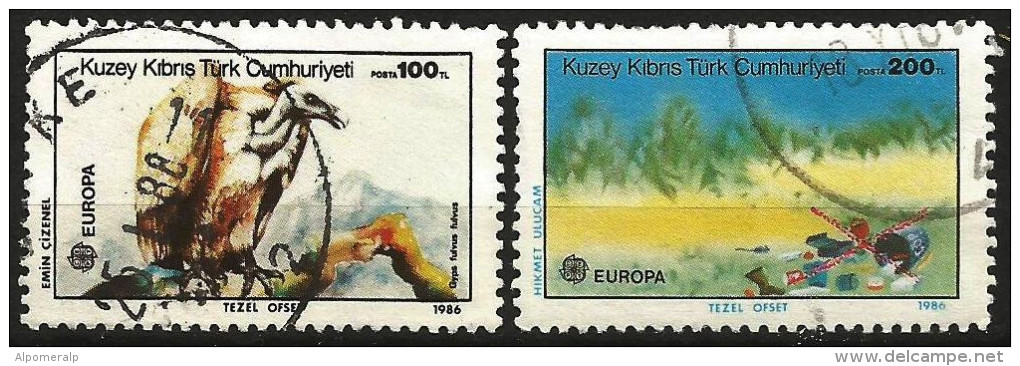 Turkish Cyprus 1986 - Mi. 179-80 O, Griffon Vulture (Gyps Fulvus) | Birds Of Prey | Litter On Cypress Landscape | CEPT - Used Stamps